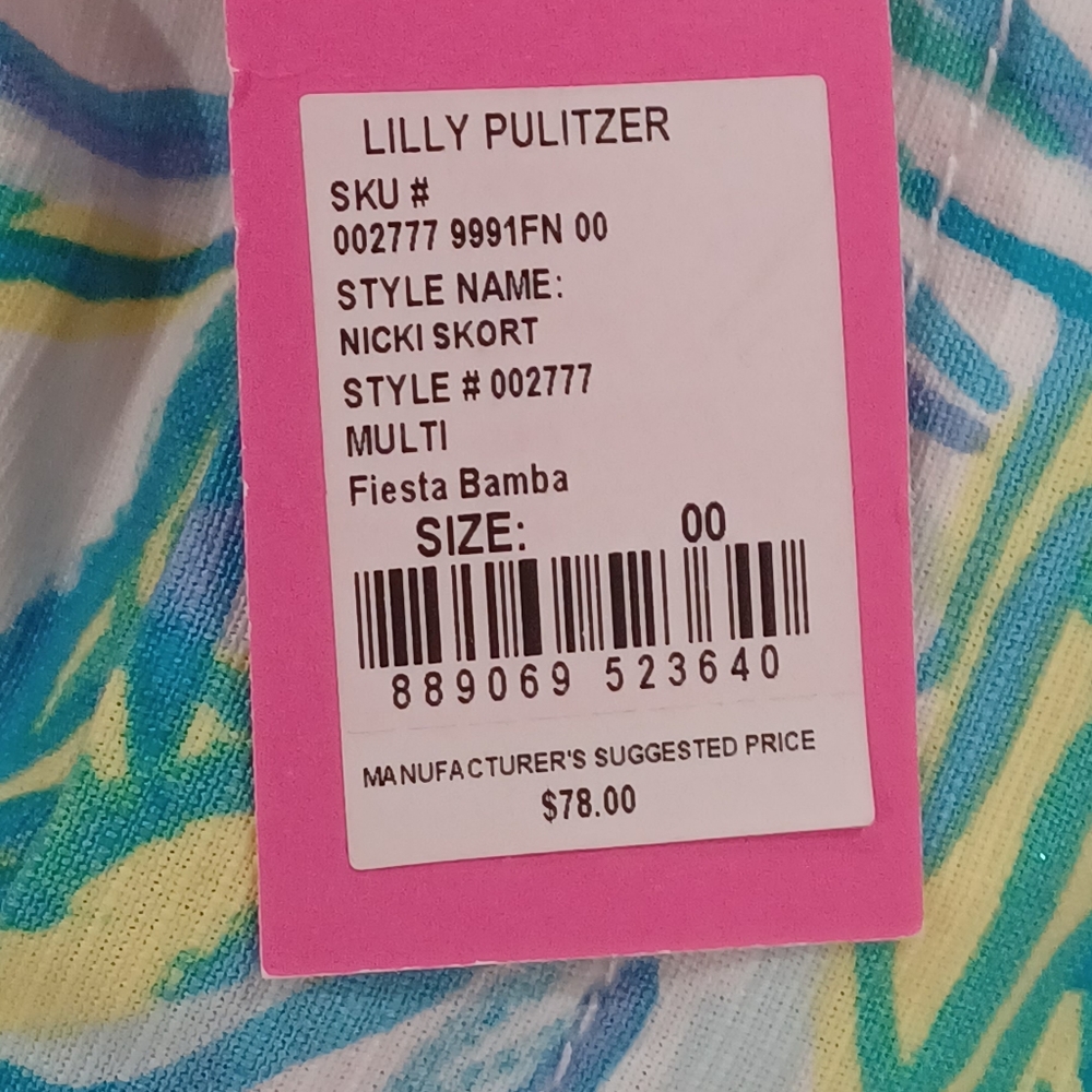 Lilly Pulitzer Skort, size 00 Fiesta Bamboo pattern NWT - Picture 2 of 4